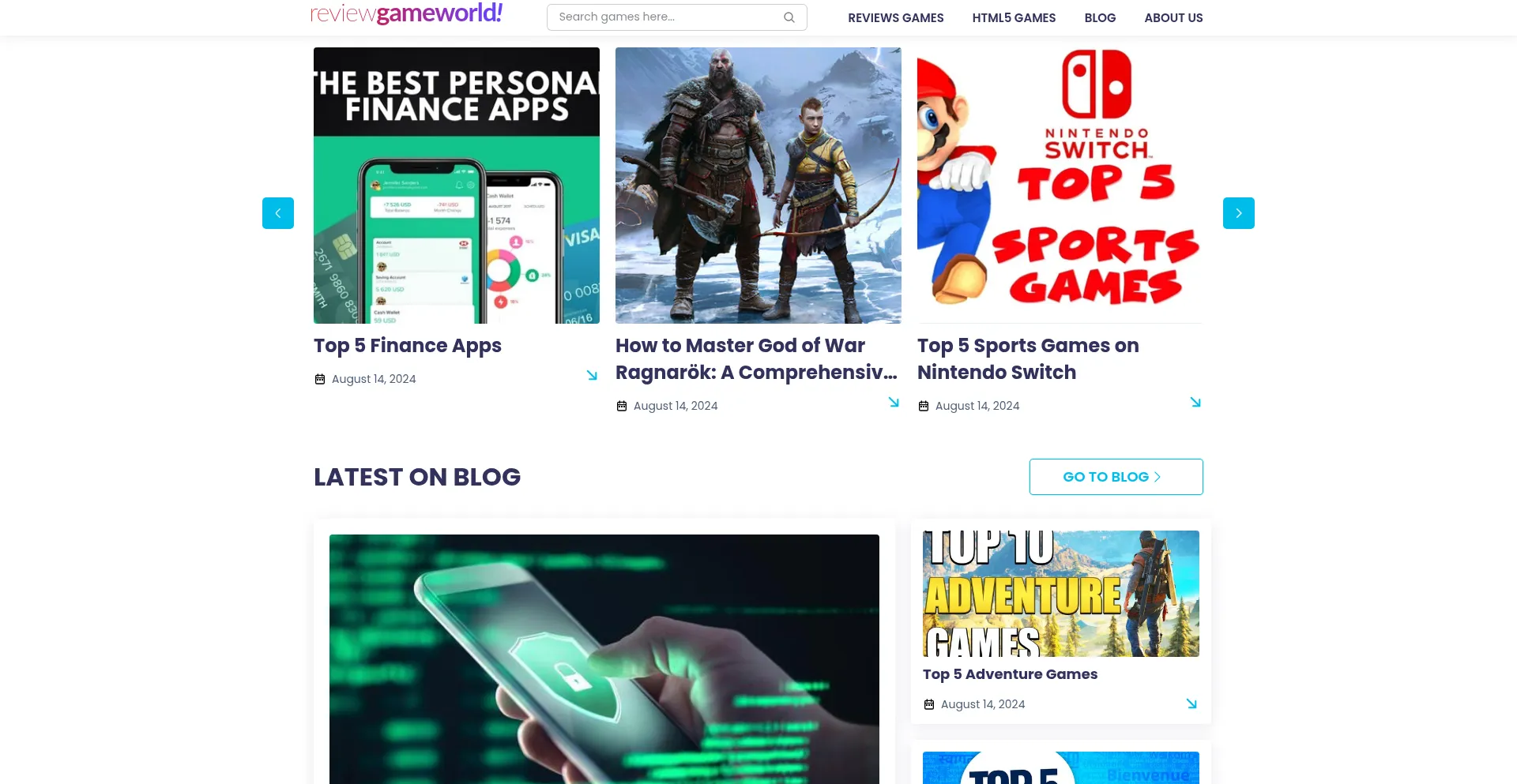 Website screenshot of Reviewgameworld.com