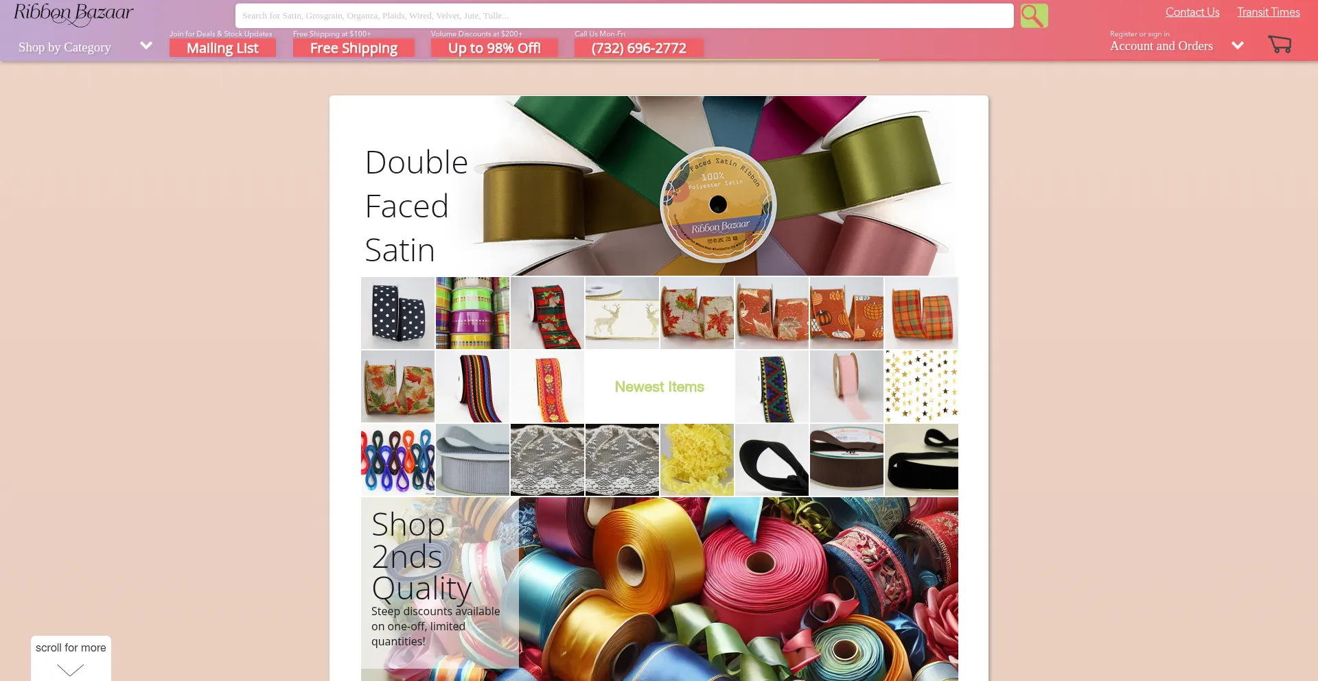 Website screenshot of Ribbonbazaar.com