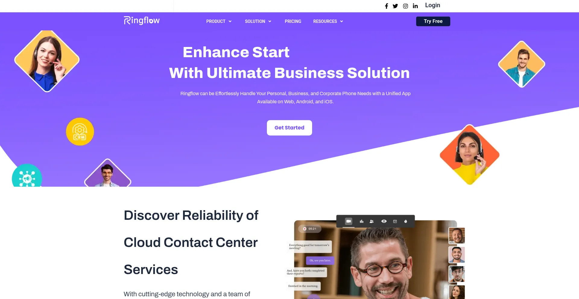 Website screenshot of Ringflow.com