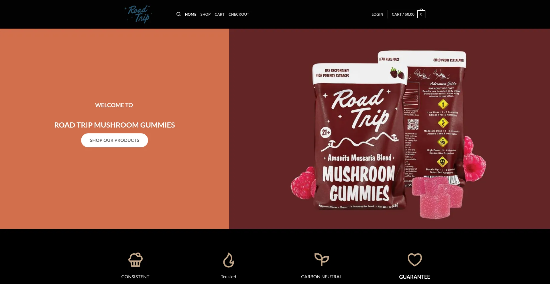Website screenshot of Roadtripmushroomgummy.com