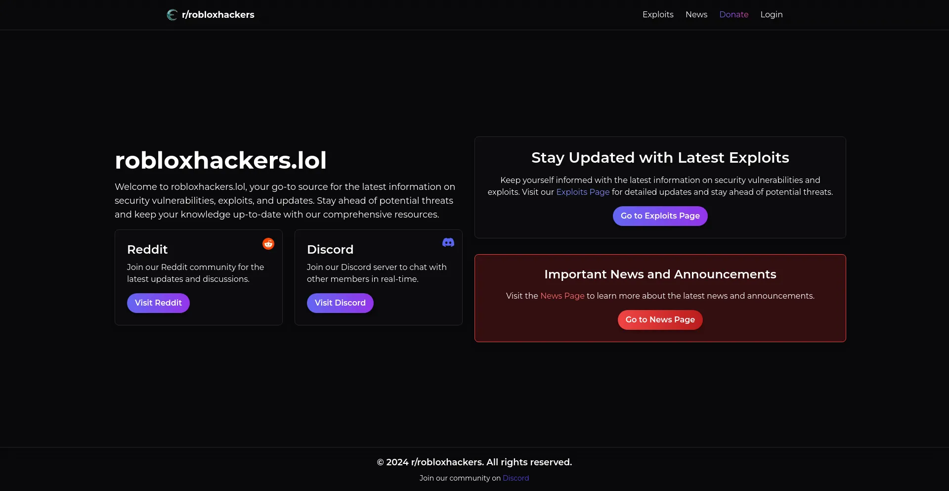 Website screenshot of Robloxhackers.lol