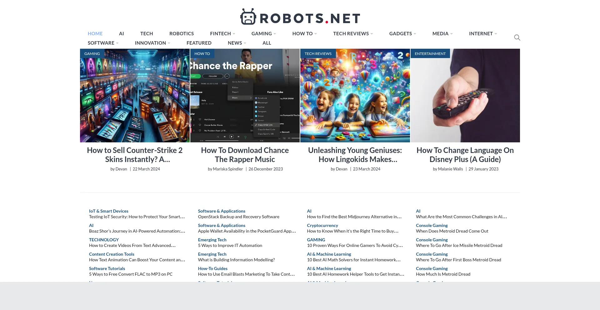 Website screenshot of Robots.net