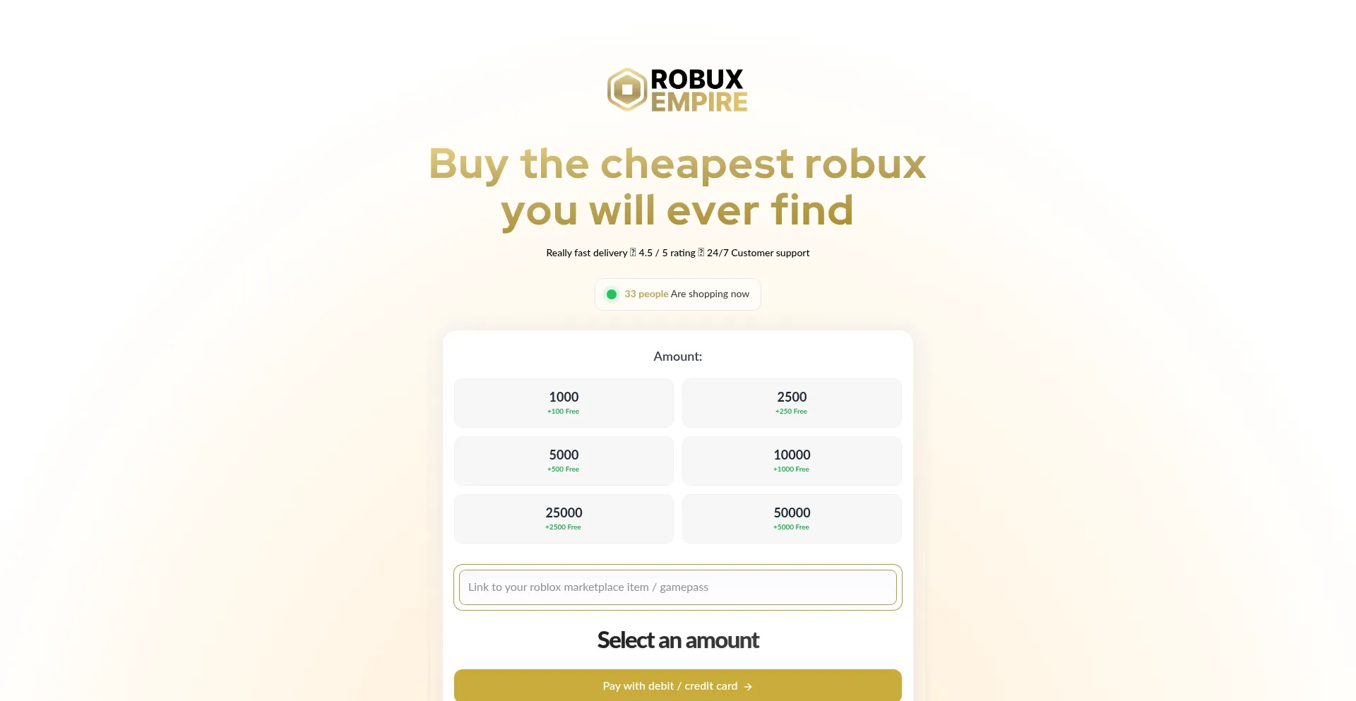Website screenshot of Robuxempire.com