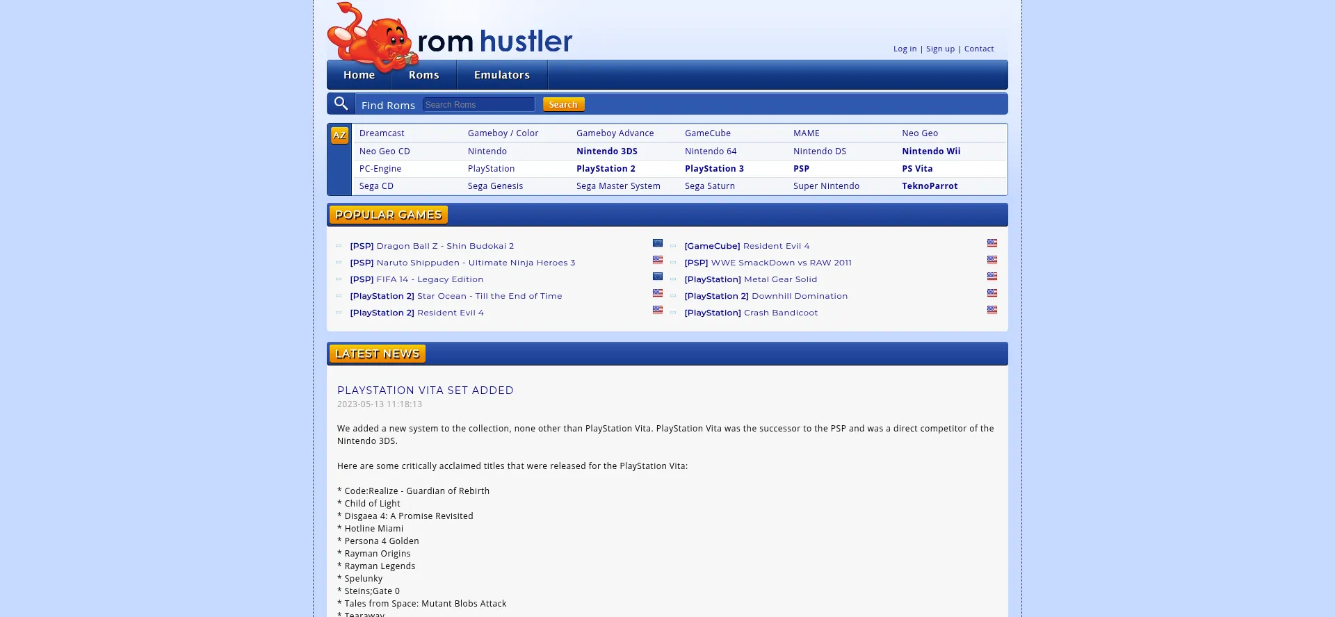 Website screenshot of Romhustler.org