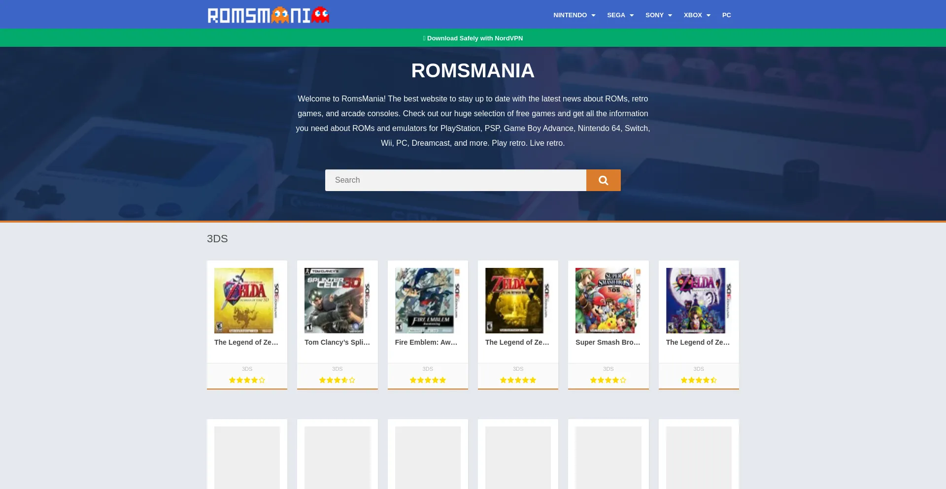 Website screenshot of Romsmania.games