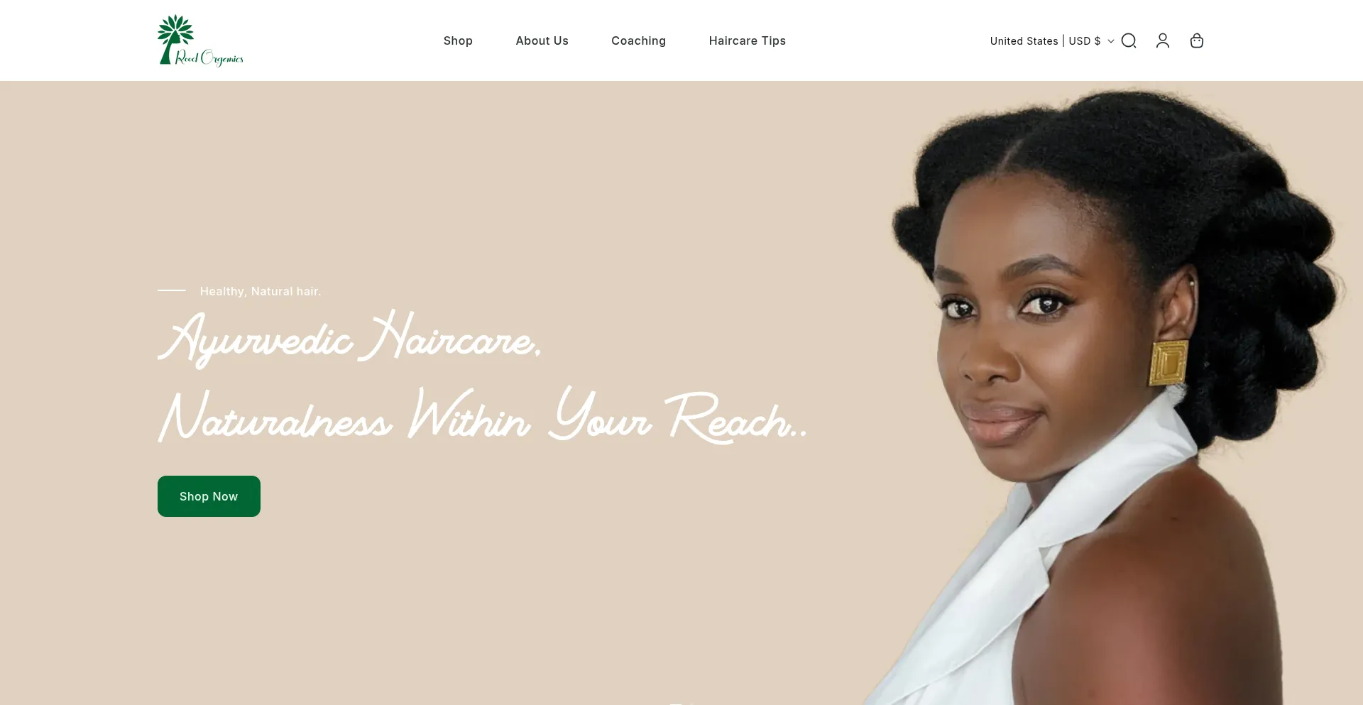 Website screenshot of Roodorganics.com