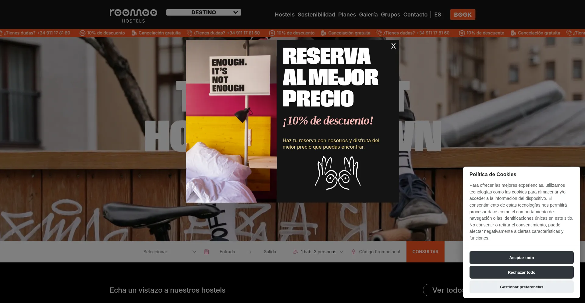 Website screenshot of Room00hostel.com