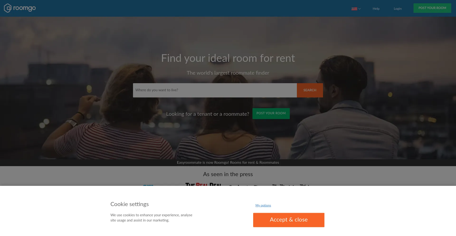 Website screenshot of Roomgo.net
