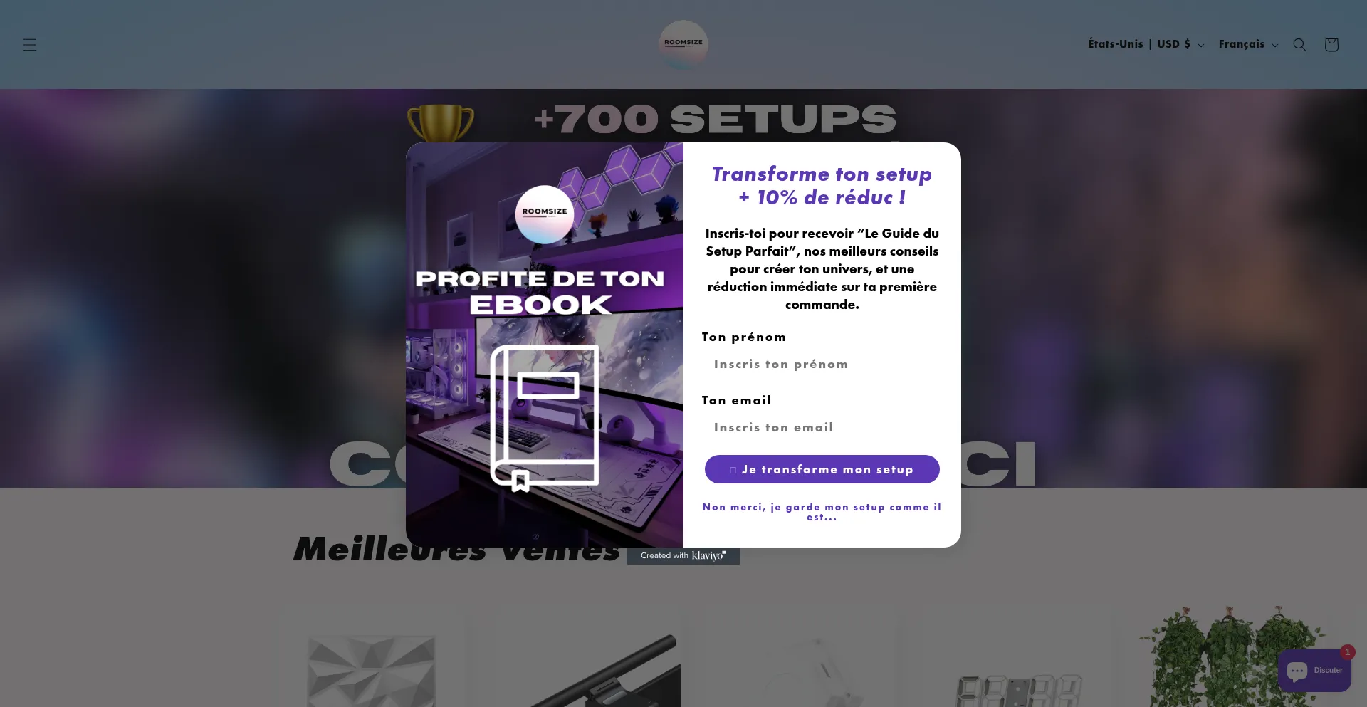Website screenshot of Roomsize7up.com