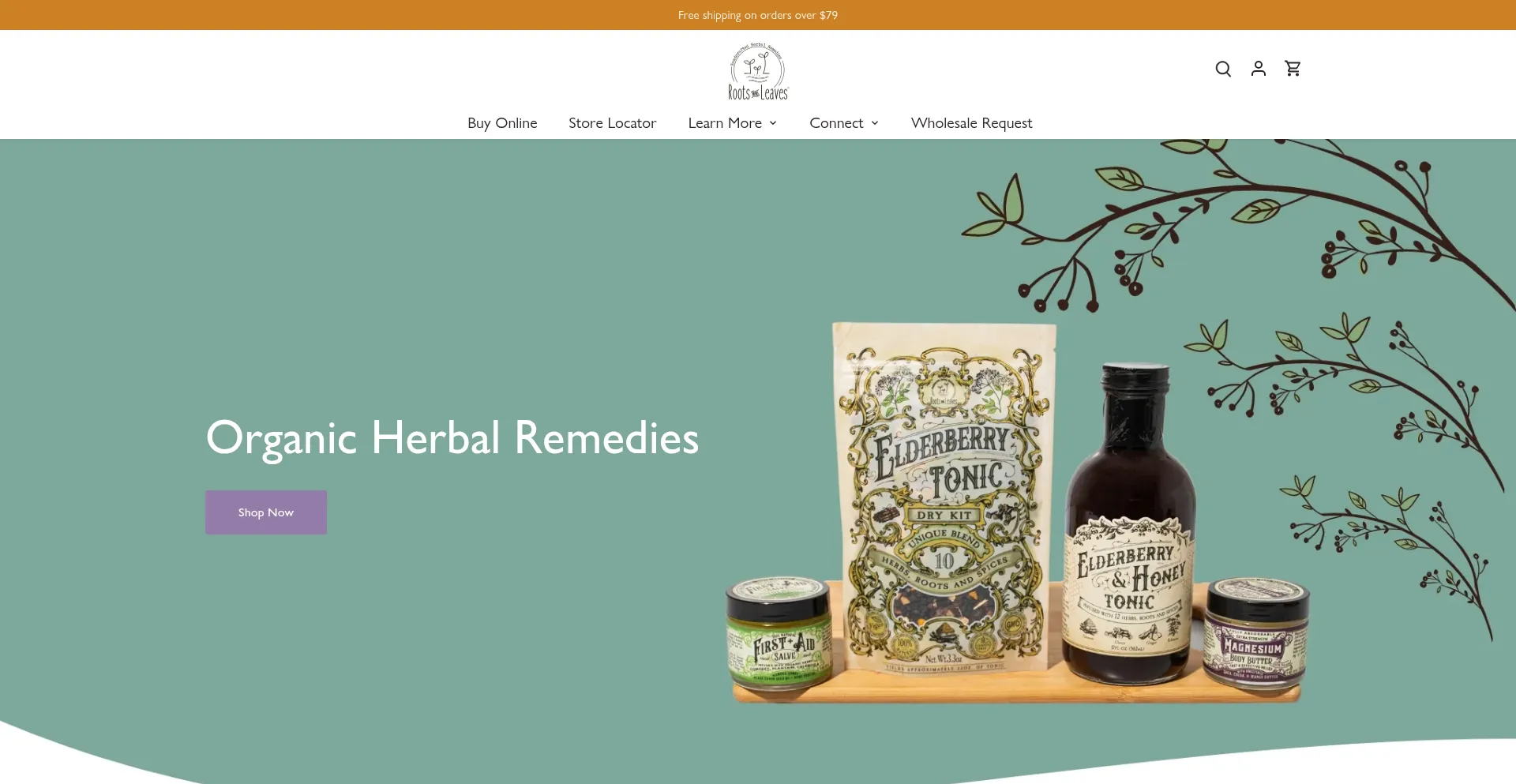 Website screenshot of Rootsandleaves.info