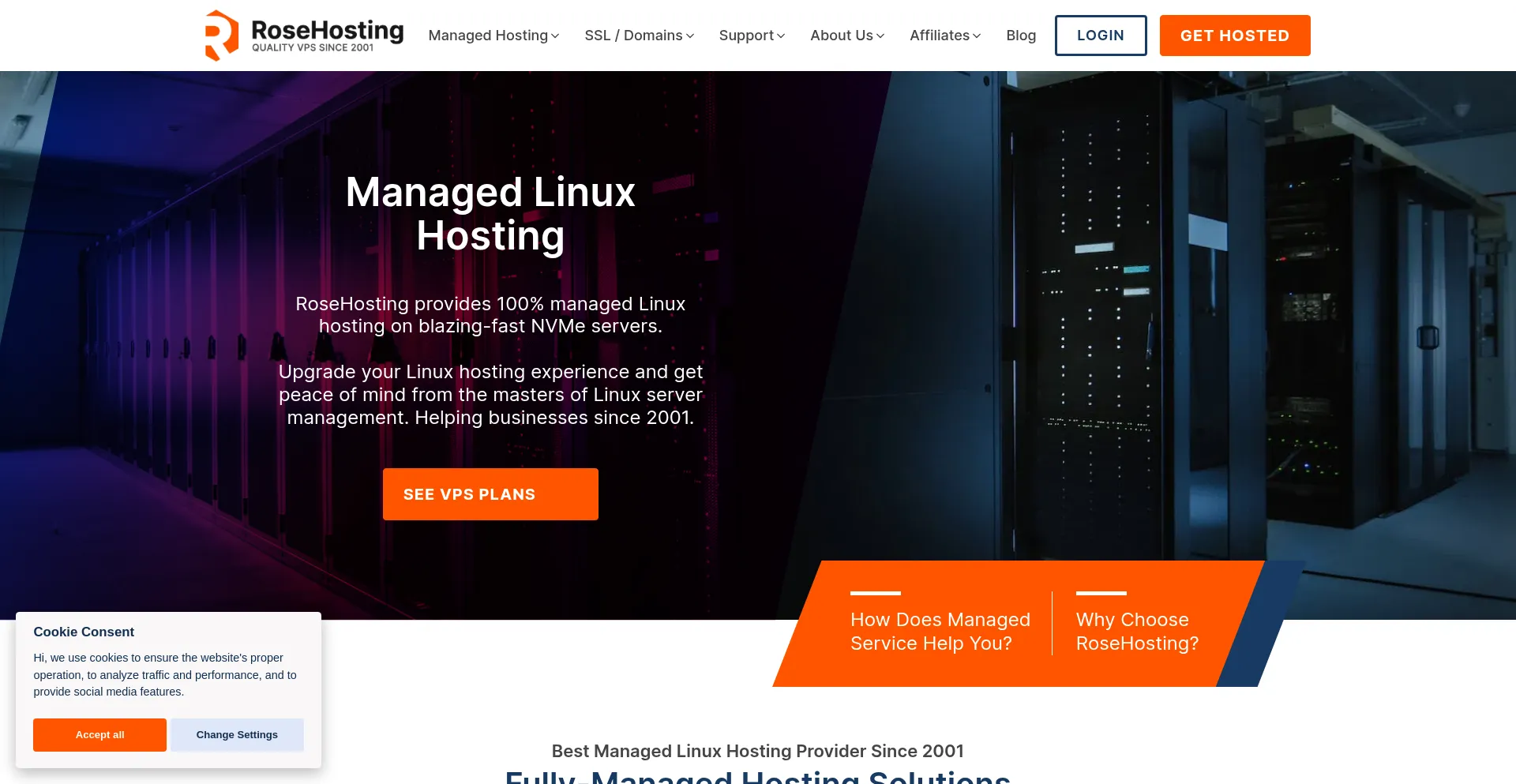 Website screenshot of Rosehosting.com