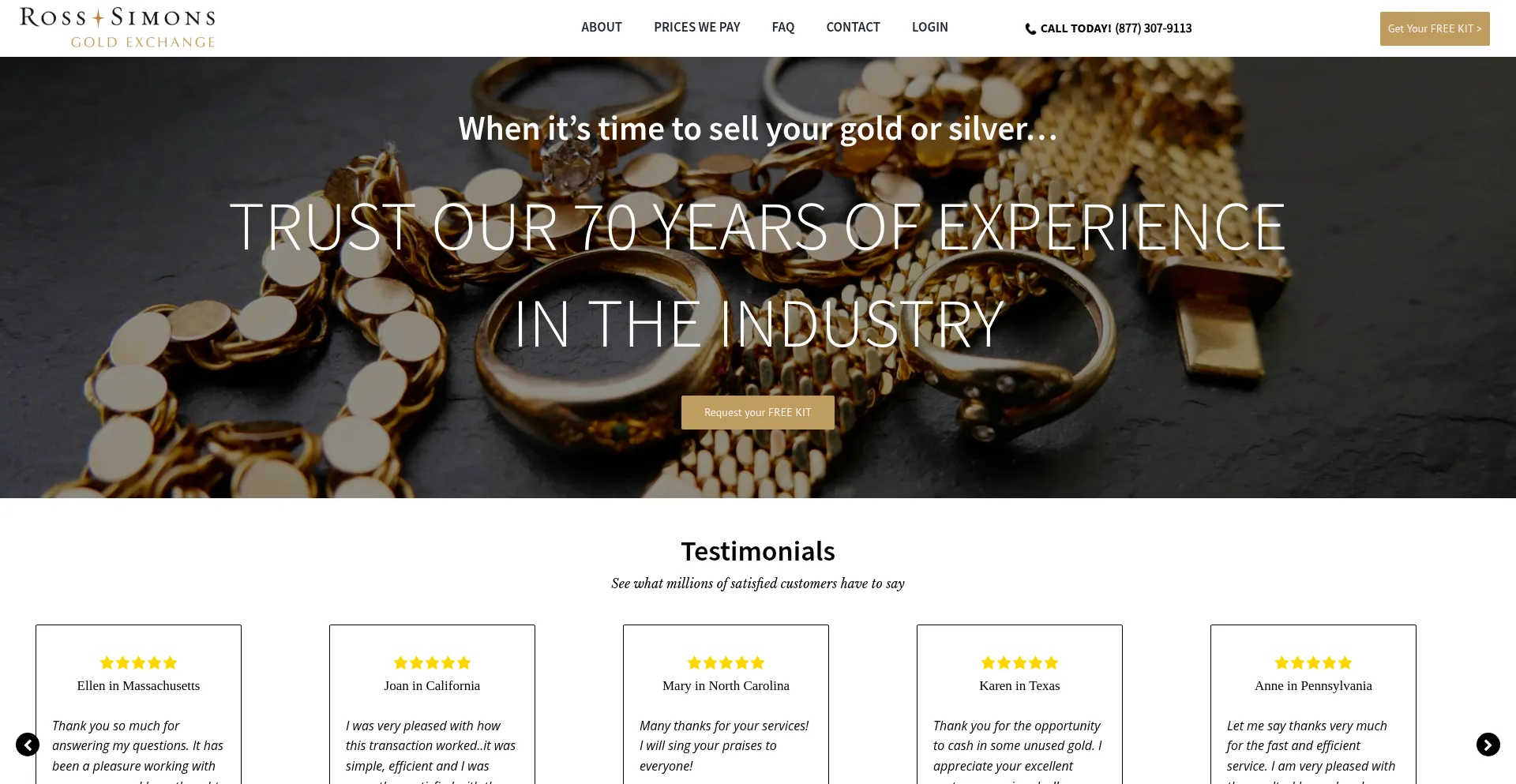 Website screenshot of Ross-simonsgoldexchange.com