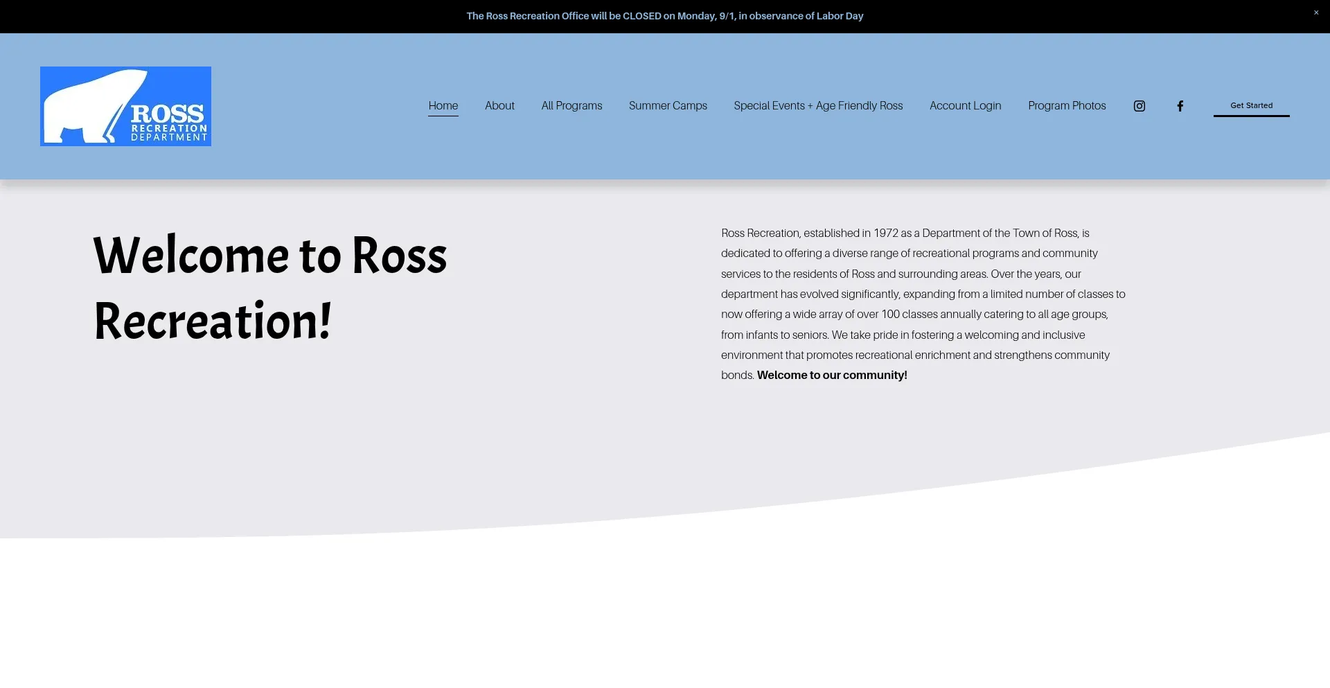 Website screenshot of Rossrecreation.org