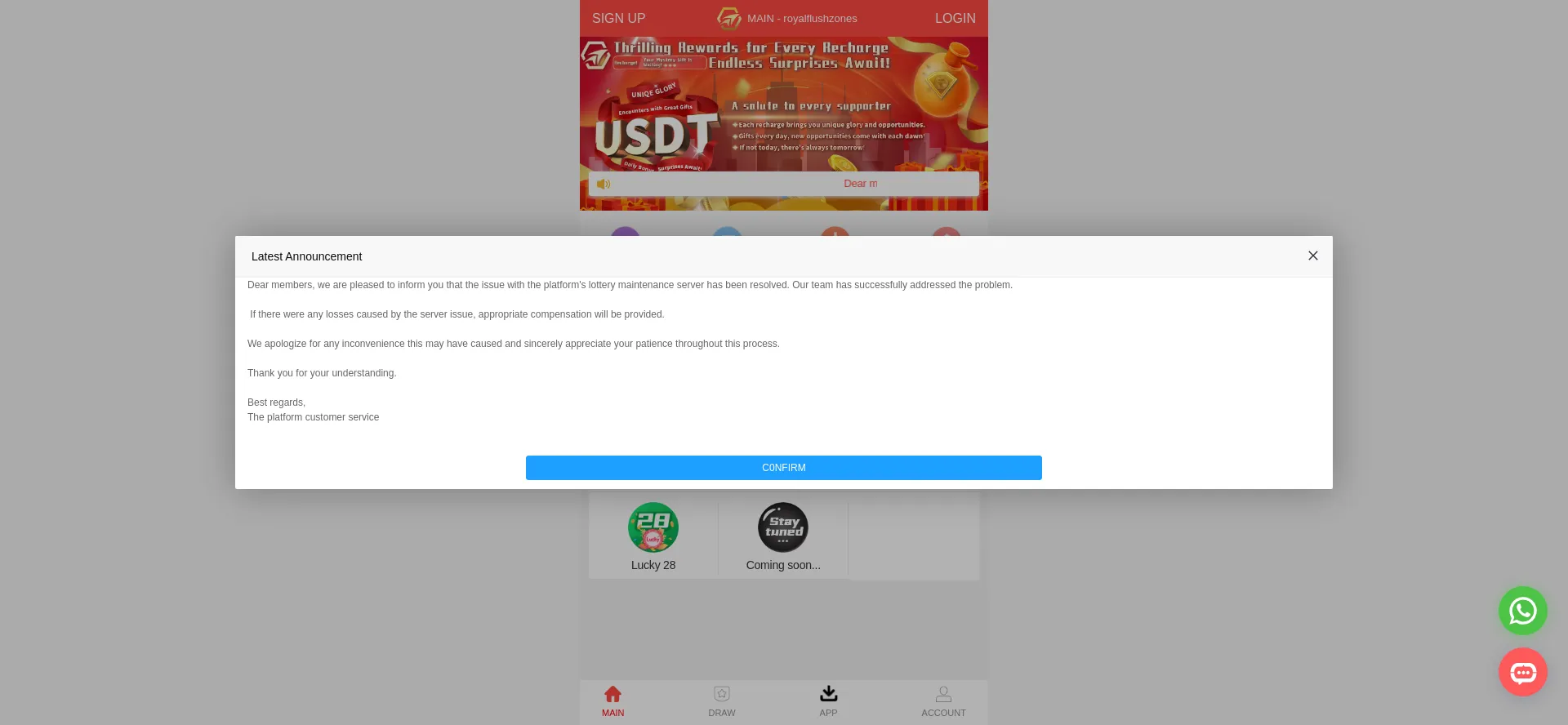 Website screenshot of Royalflushzones.com