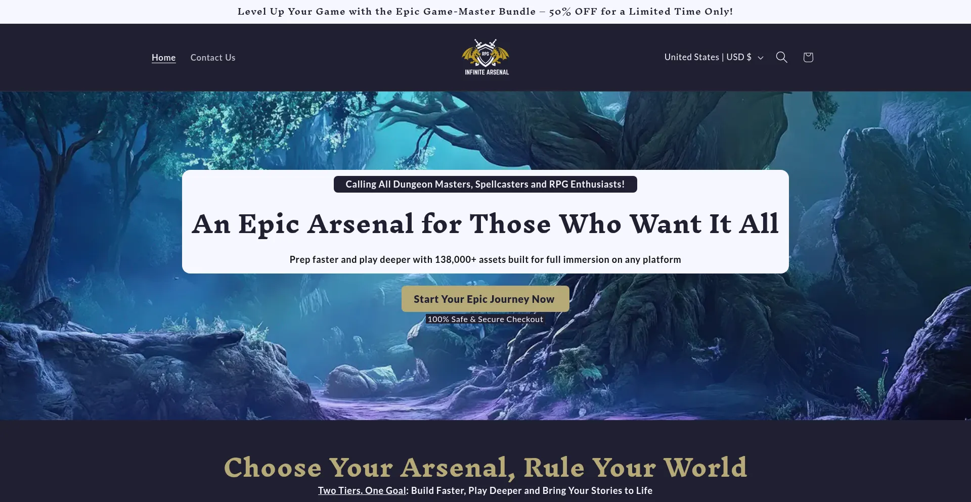 Website screenshot of Rpginfinitearsenal.com