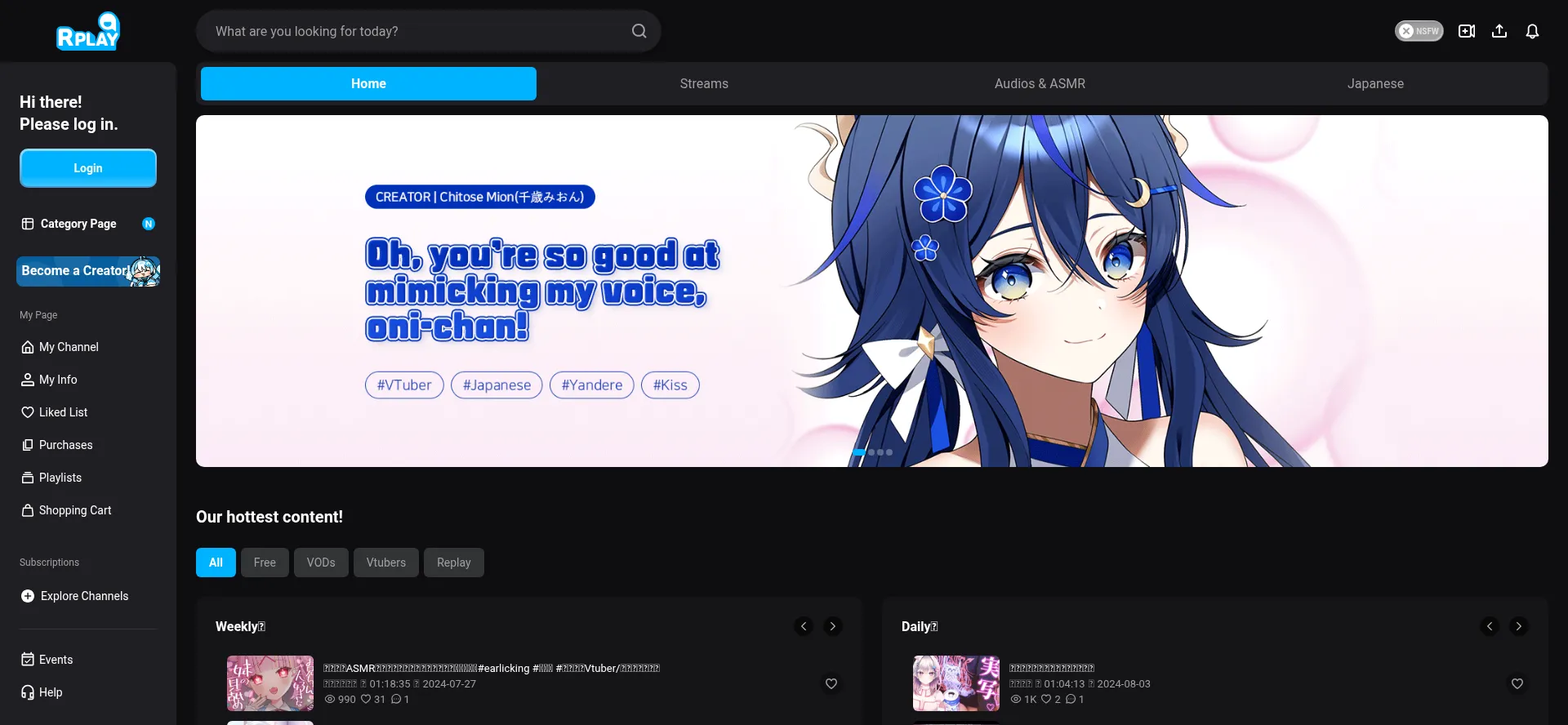 Website screenshot of Rplay.live