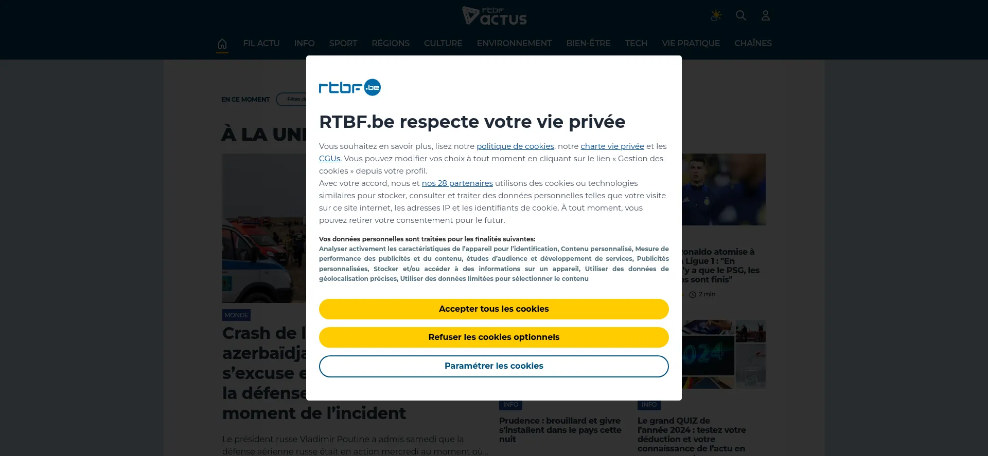 Website screenshot of Rtbf.be