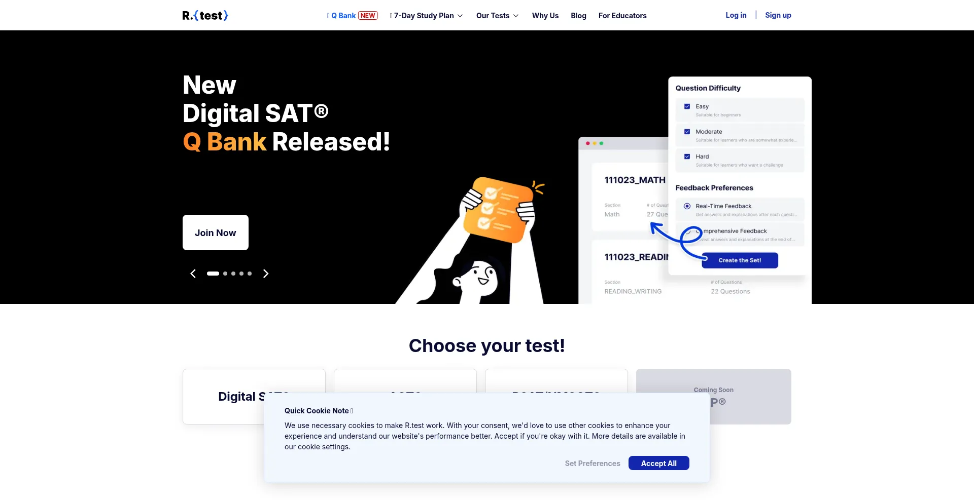 Website screenshot of Rtest.ai