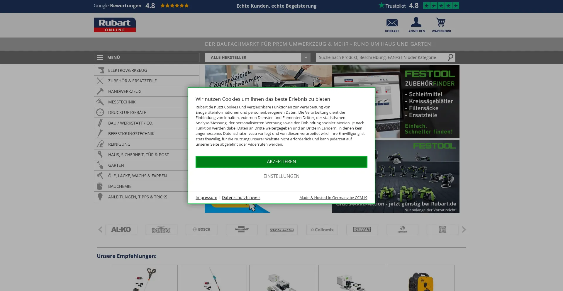 Website screenshot of Rubart.de