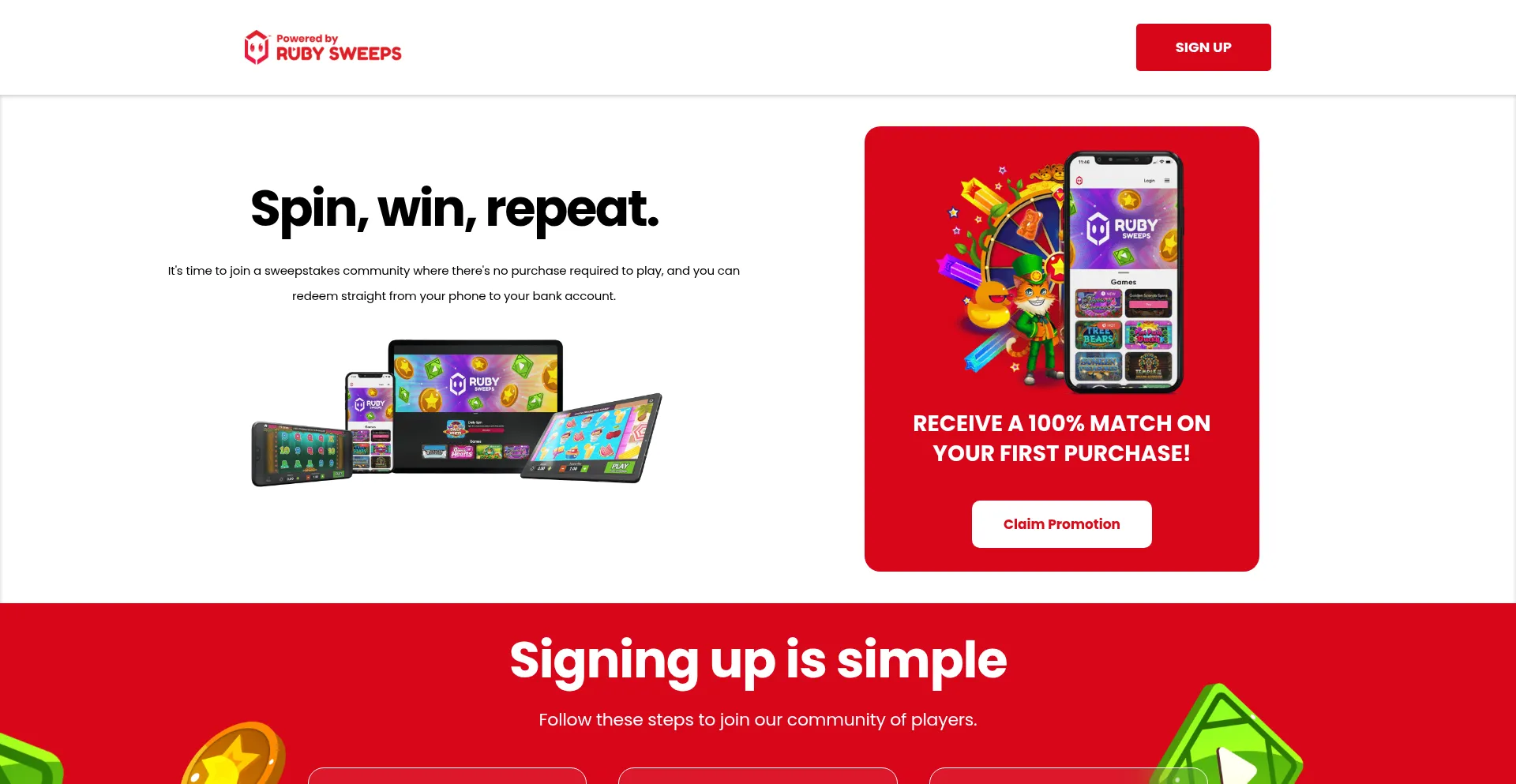 Website screenshot of Rubysweeps.com