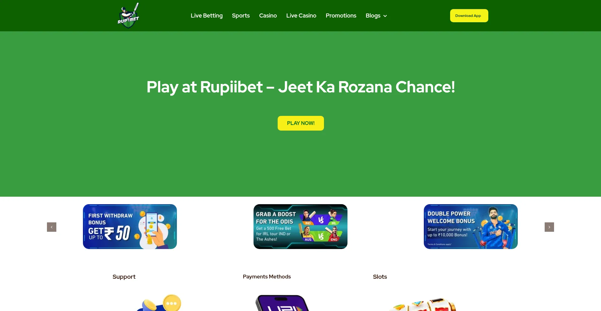 Website screenshot of Rupiibet.live