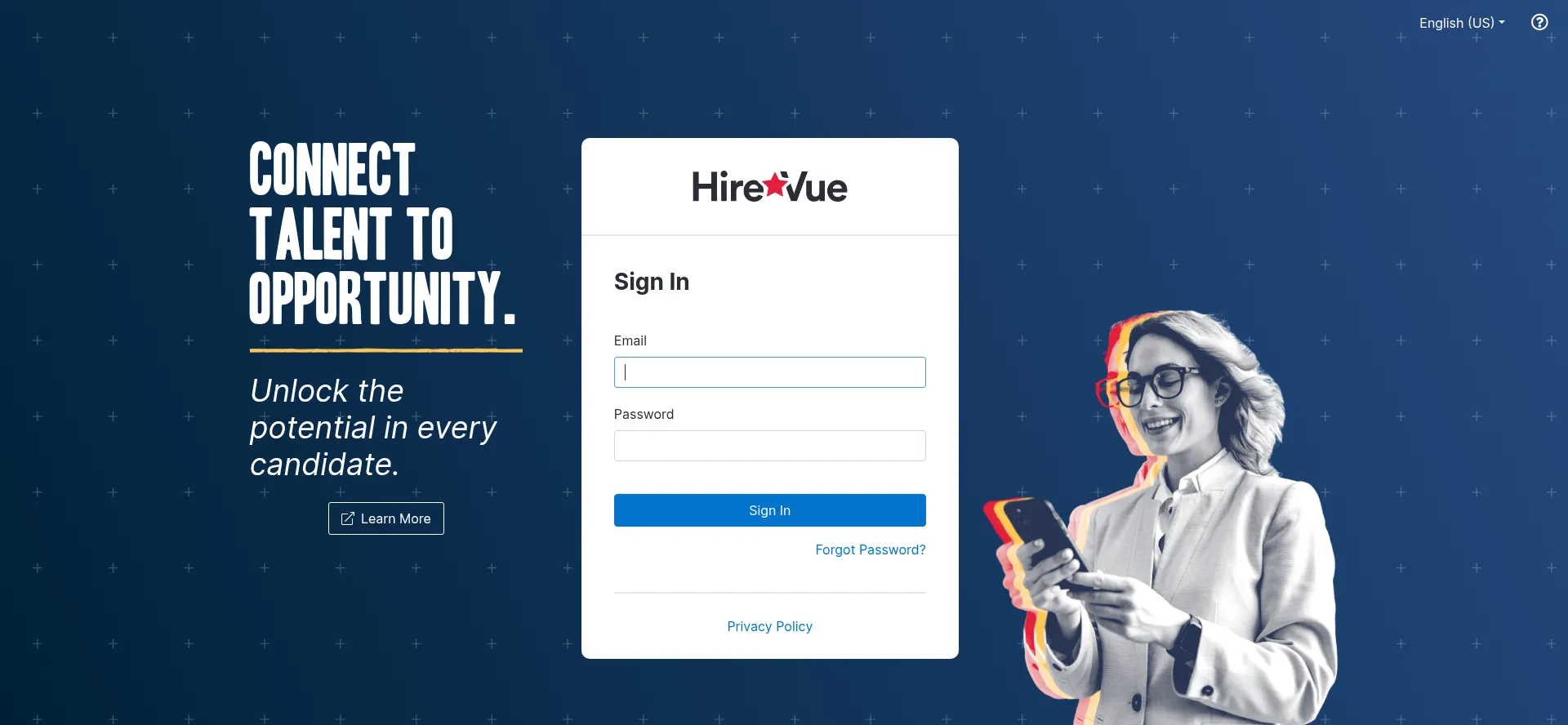 Website screenshot of Rusticpathways.hirevue-app.com