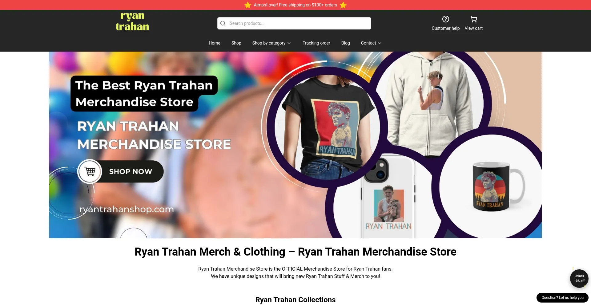 Website screenshot of Ryantrahanshop.com