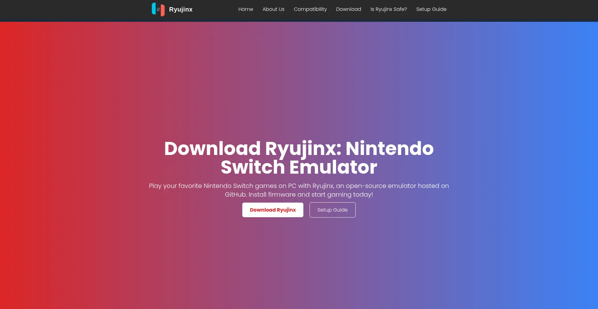 Website screenshot of Ryujinxemulator.net