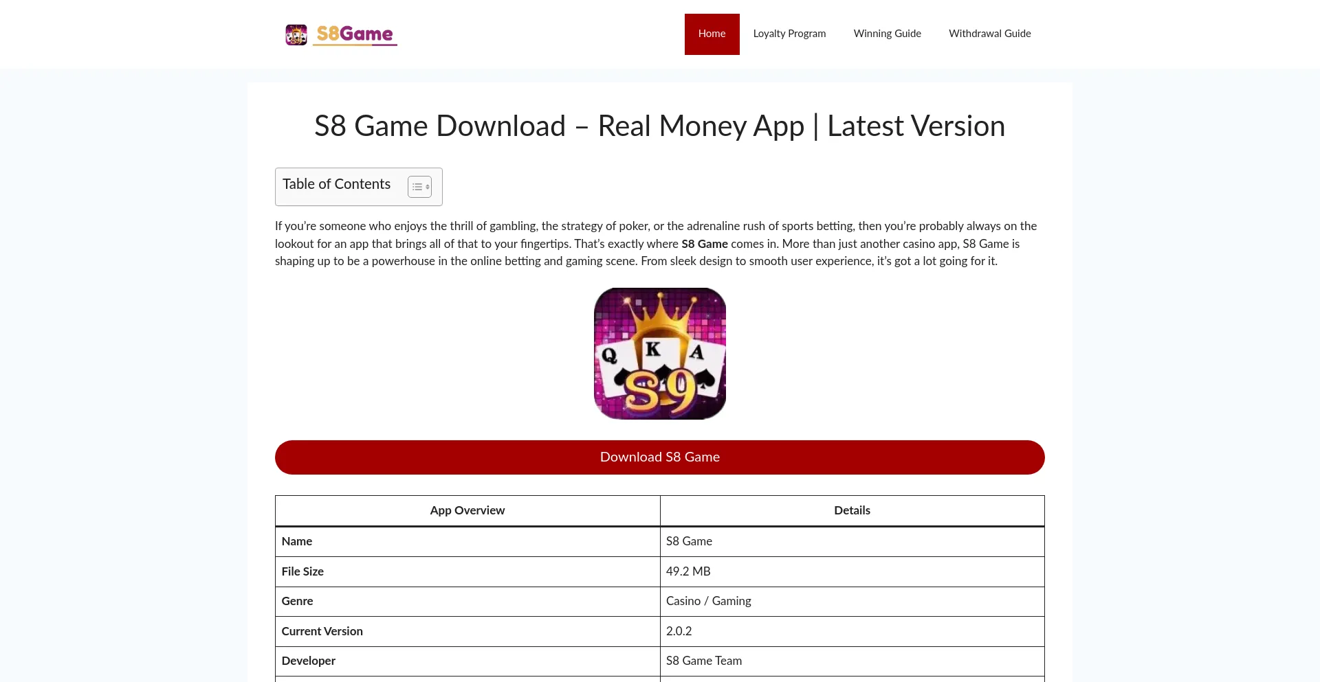 Website screenshot of S8game.bet