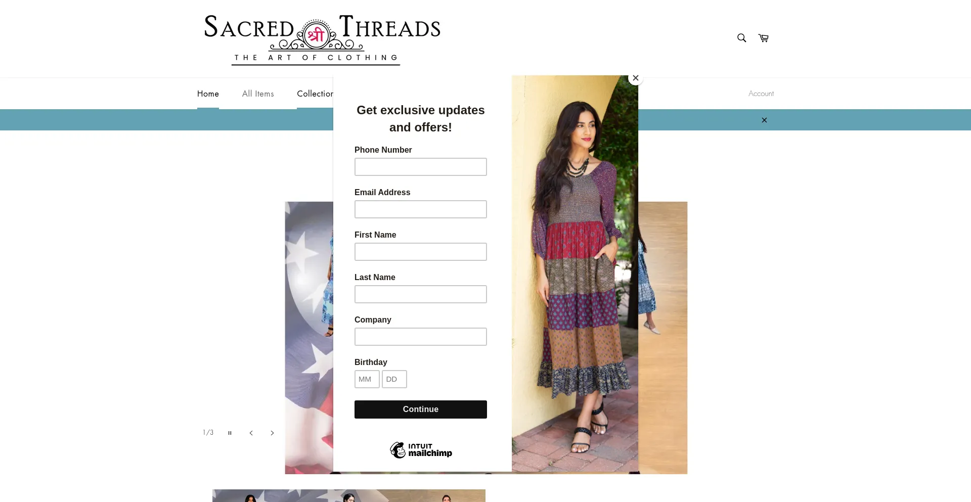 Website screenshot of Sacredthreads.com
