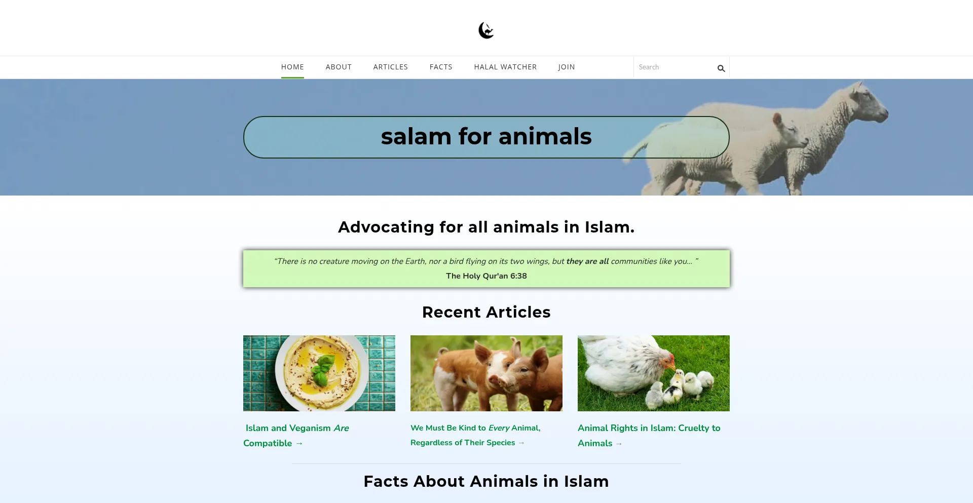Website screenshot of Salamforanimals.com