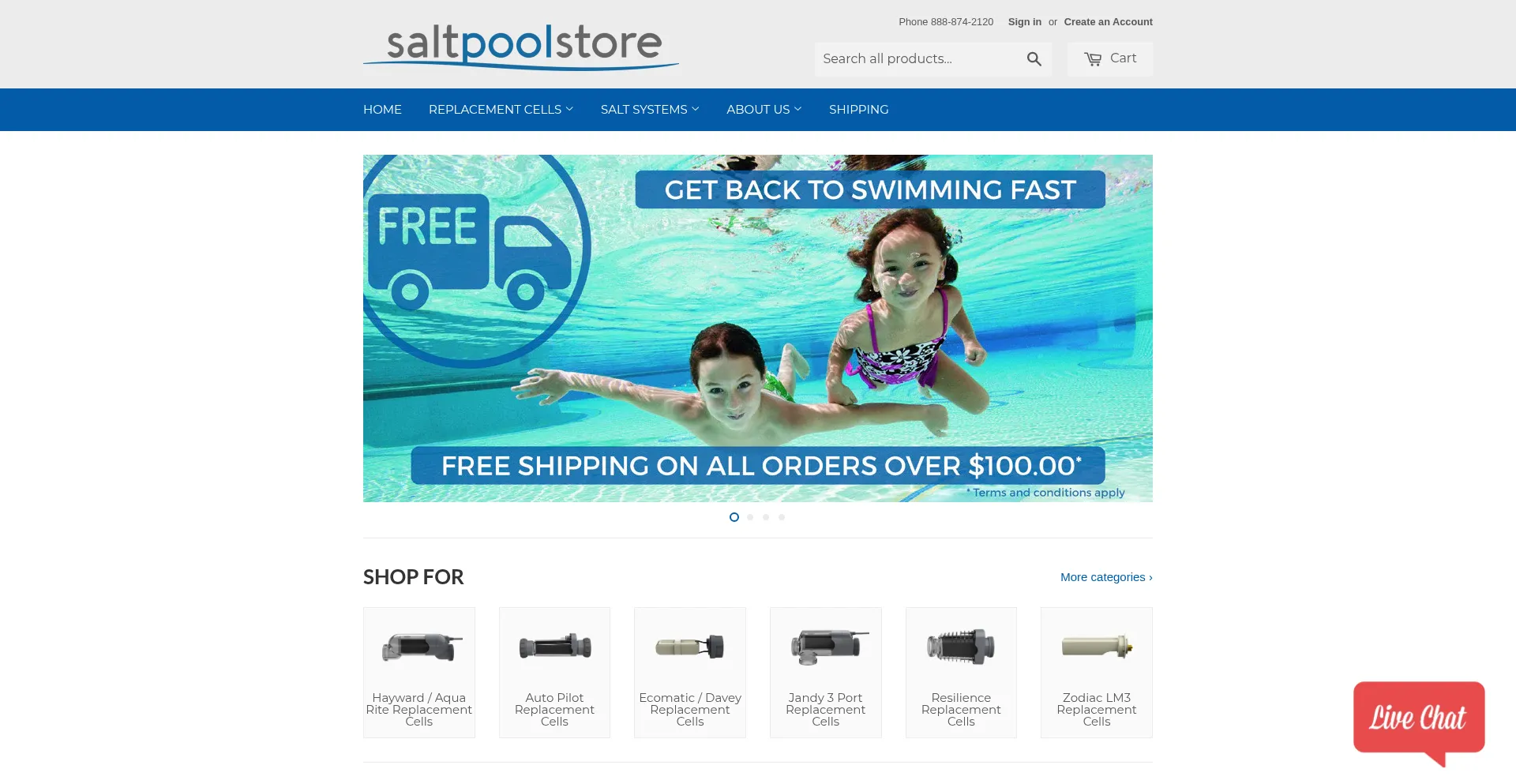 Website screenshot of Saltpoolstore.com