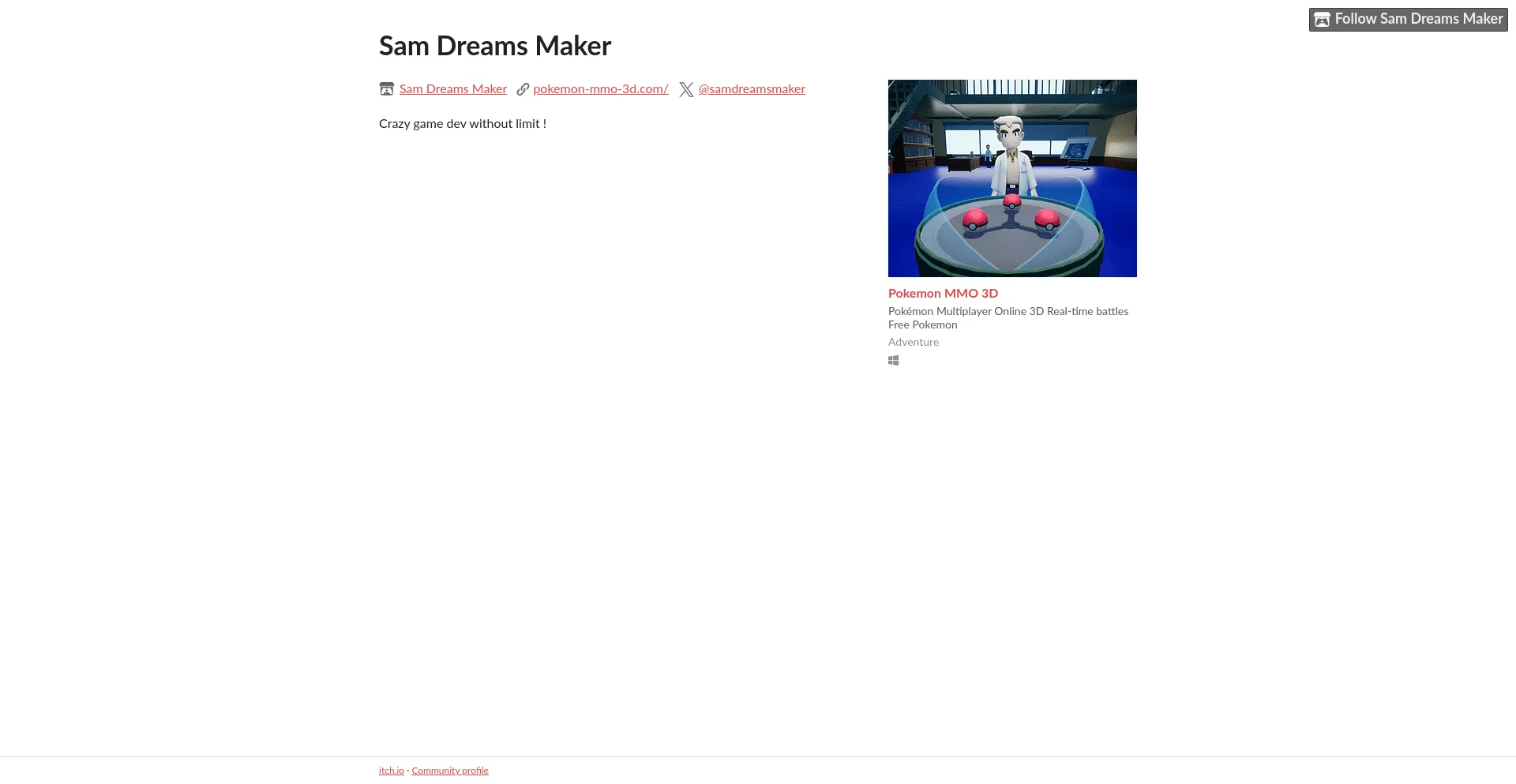 Website screenshot of Samdreamsmaker.itch.io