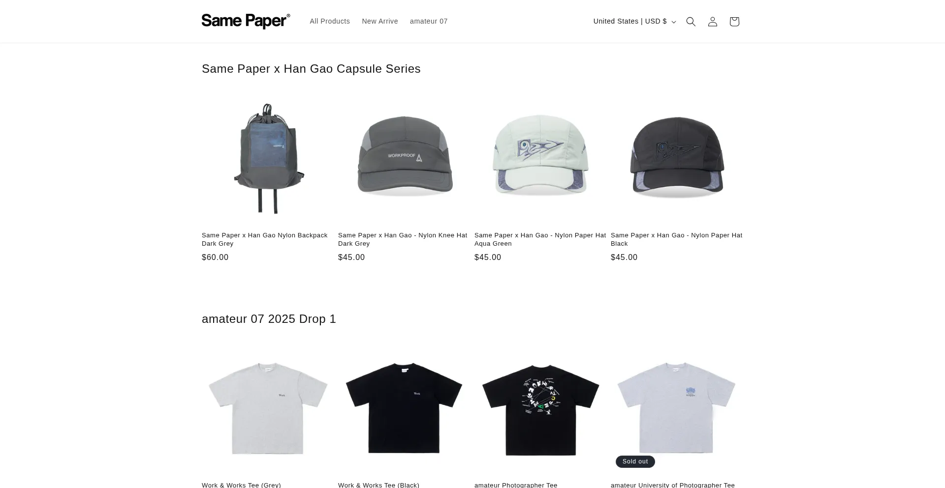 Website screenshot of Samepaper.myshopify.com