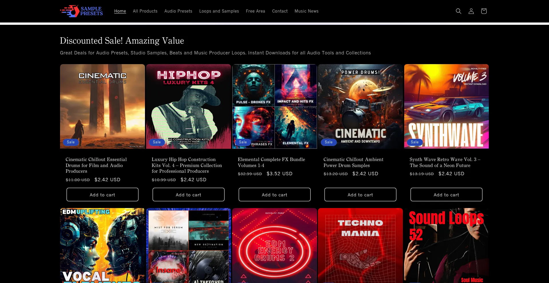 Website screenshot of Samplepresets.com