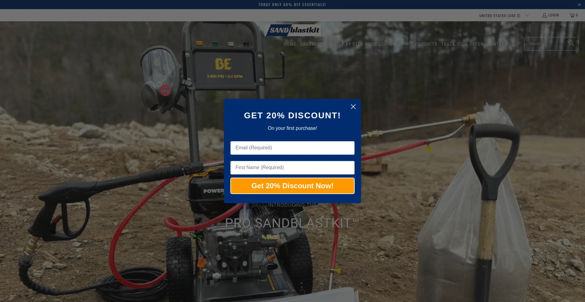 Website screenshot of Sandblastkitpro.com