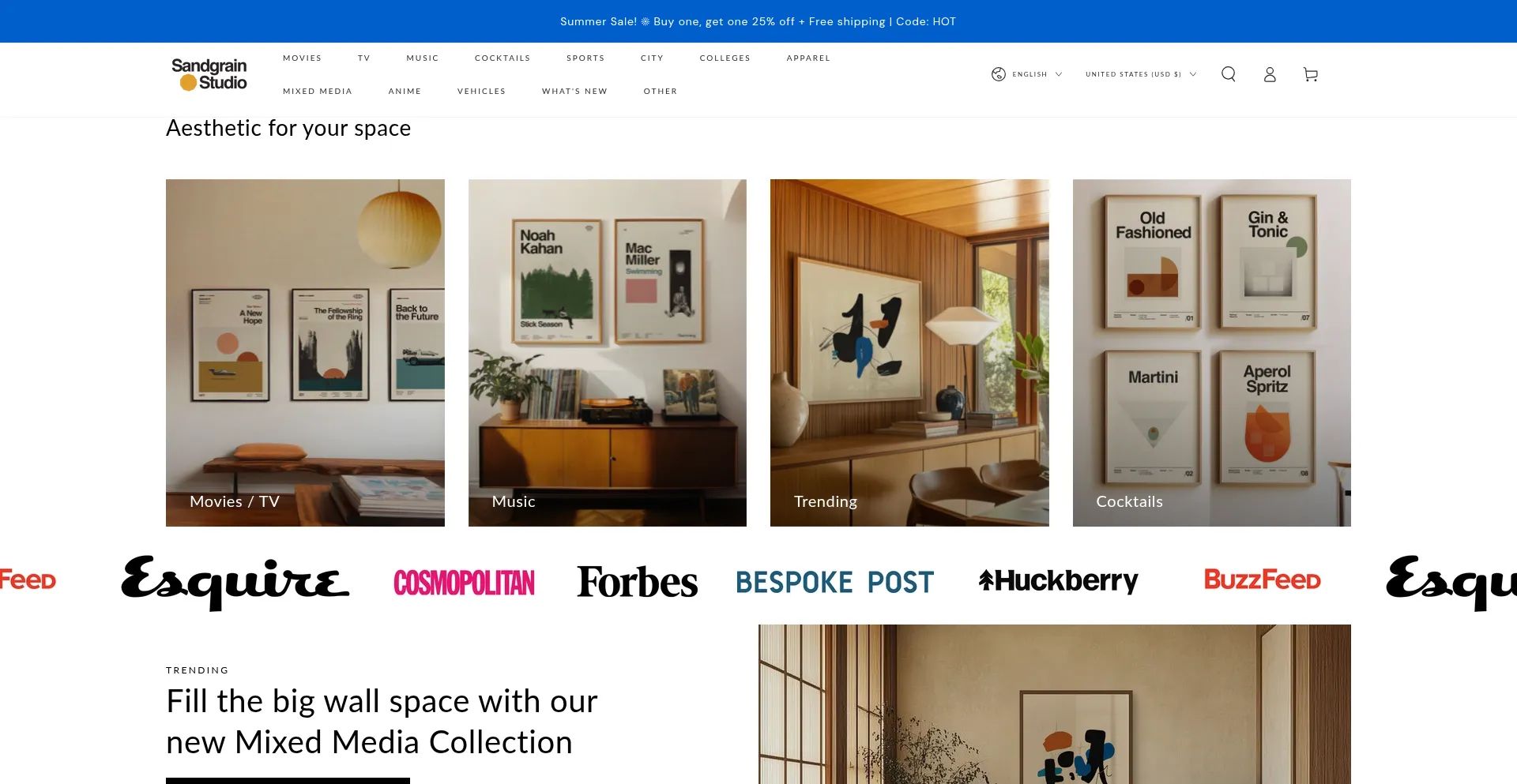 Website screenshot of Sandgrainstudio.com