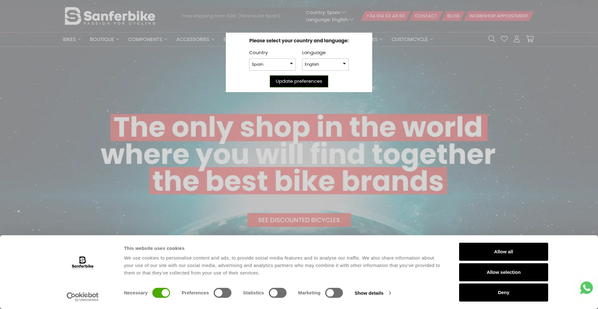 Website screenshot of Sanferbike.com