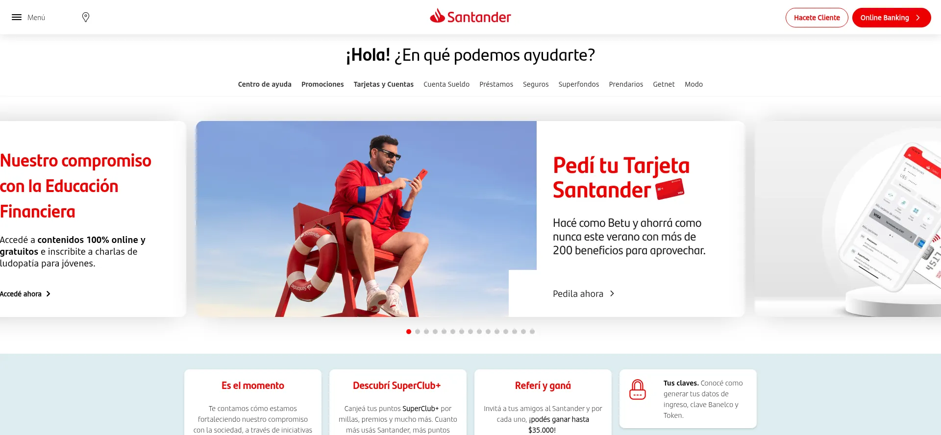 Website screenshot of Santander.com.ar