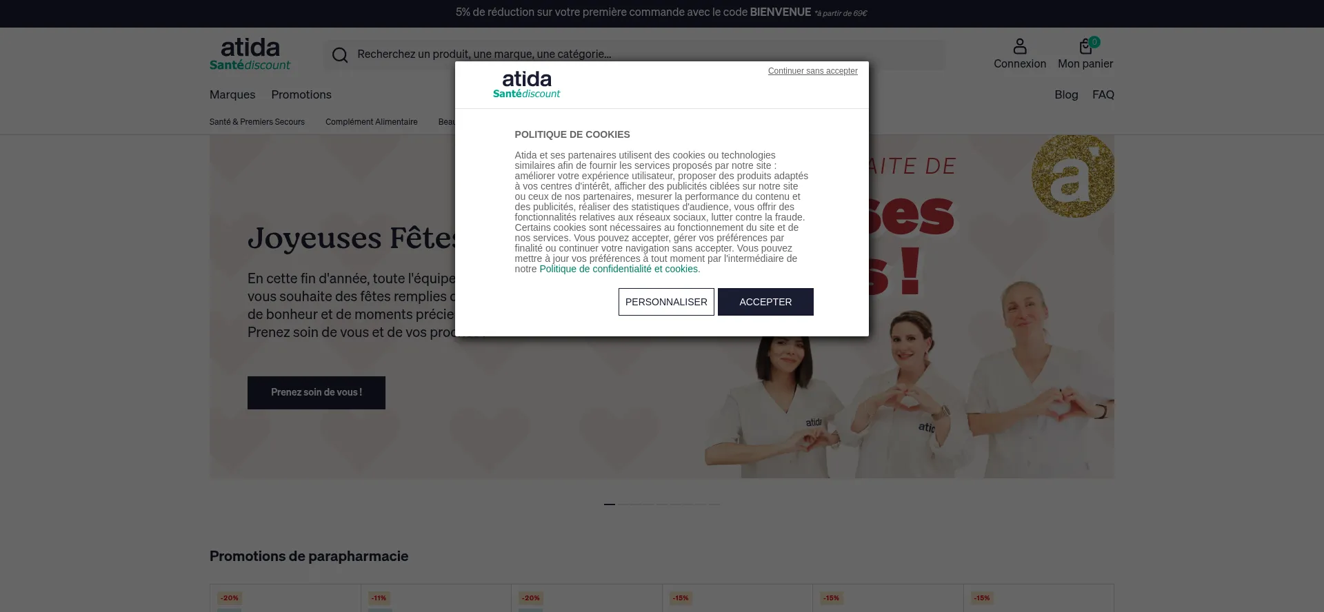 Website screenshot of Santediscount.be