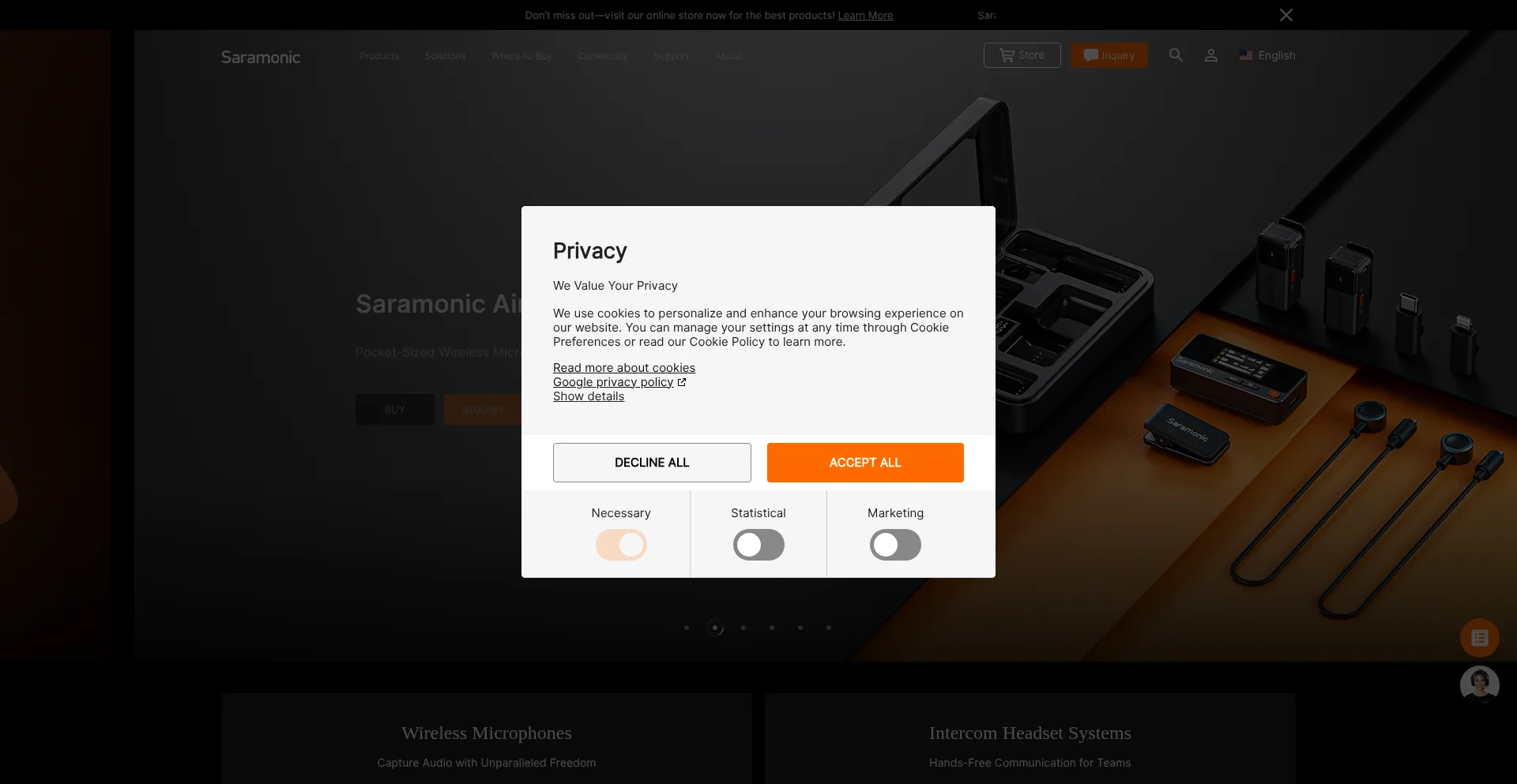 Website screenshot of Saramonic.com