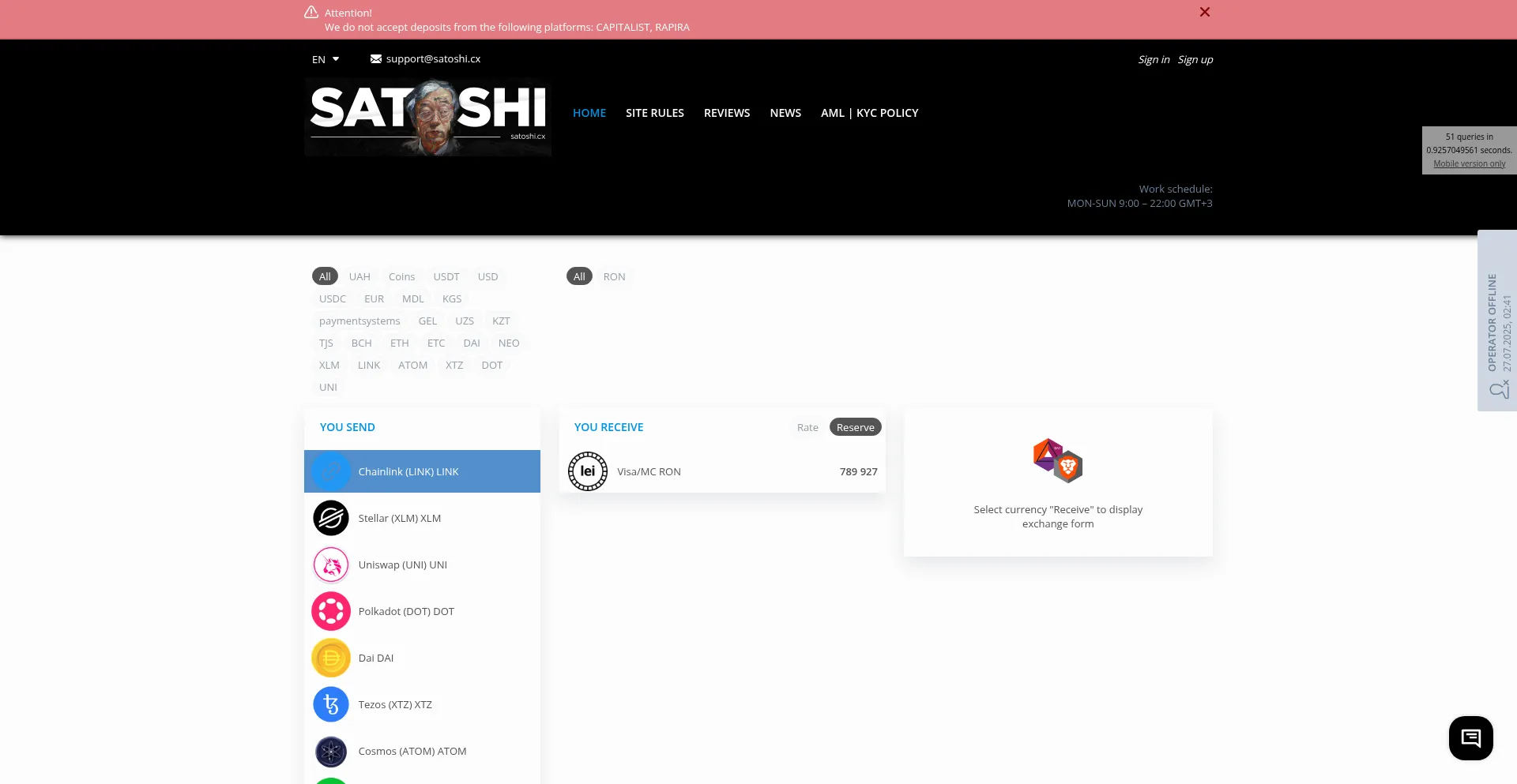 Website screenshot of Satoshi.cx
