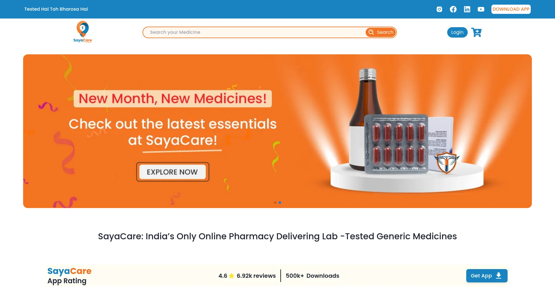 Website screenshot of Sayacare.in