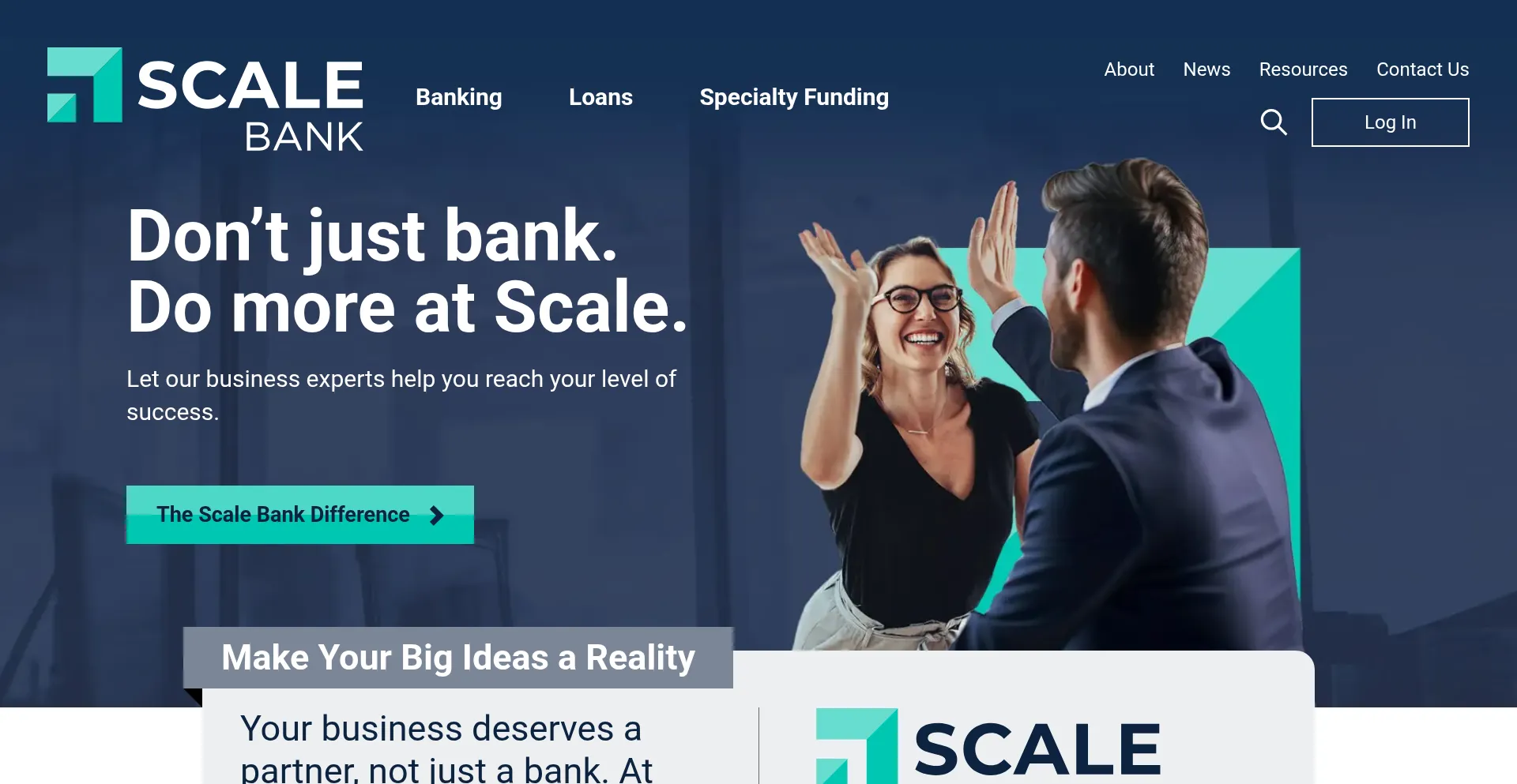 Website screenshot of Scale.bank