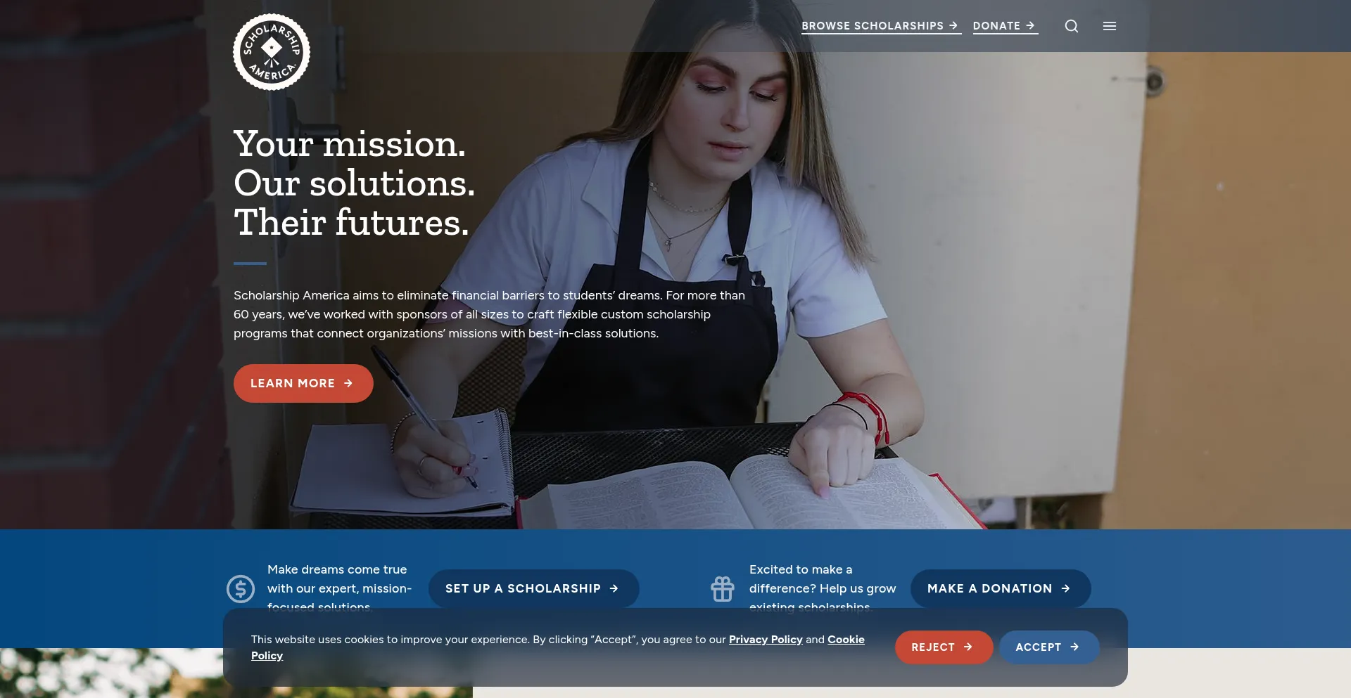 Website screenshot of Scholarshipamerica.org