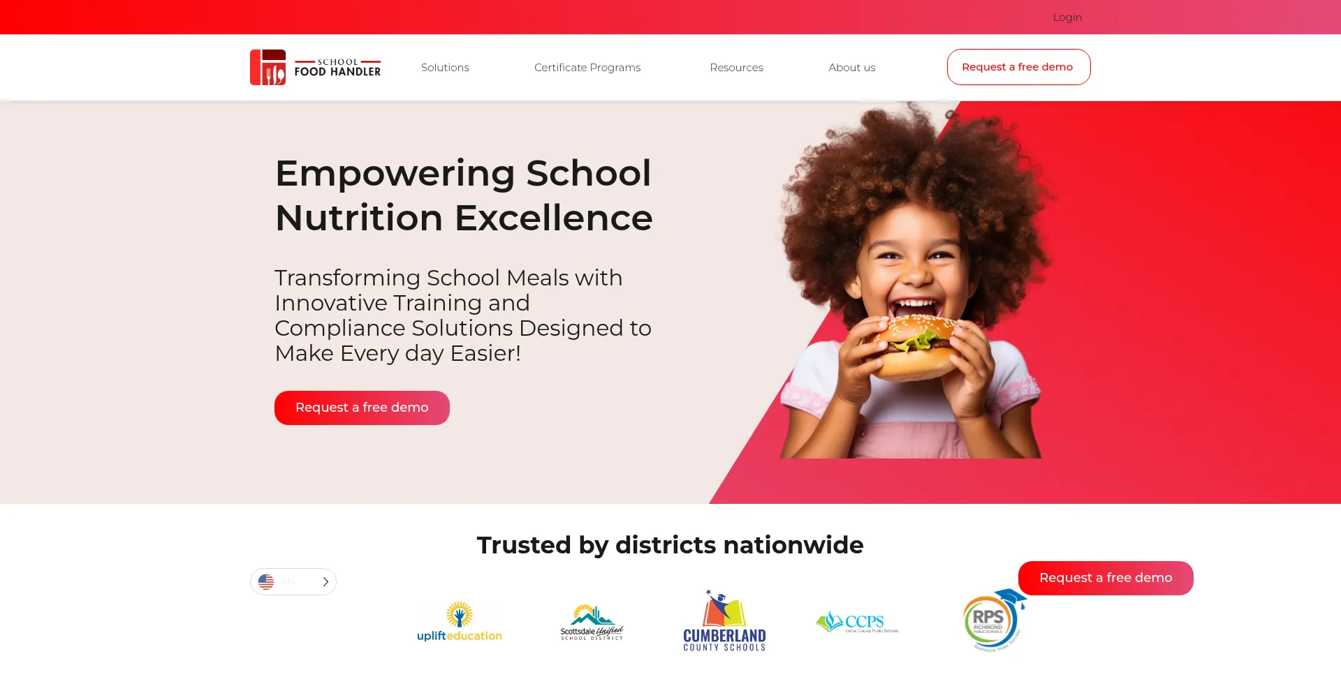 Website screenshot of Schoolfoodhandler.com