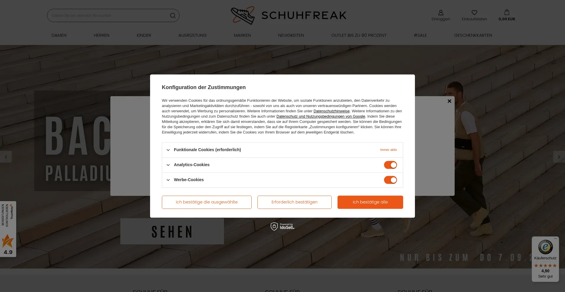 Website screenshot of Schuhfreak.de