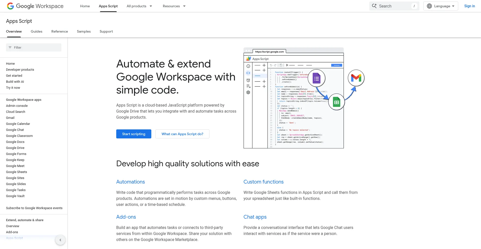 Website screenshot of Script.google.com