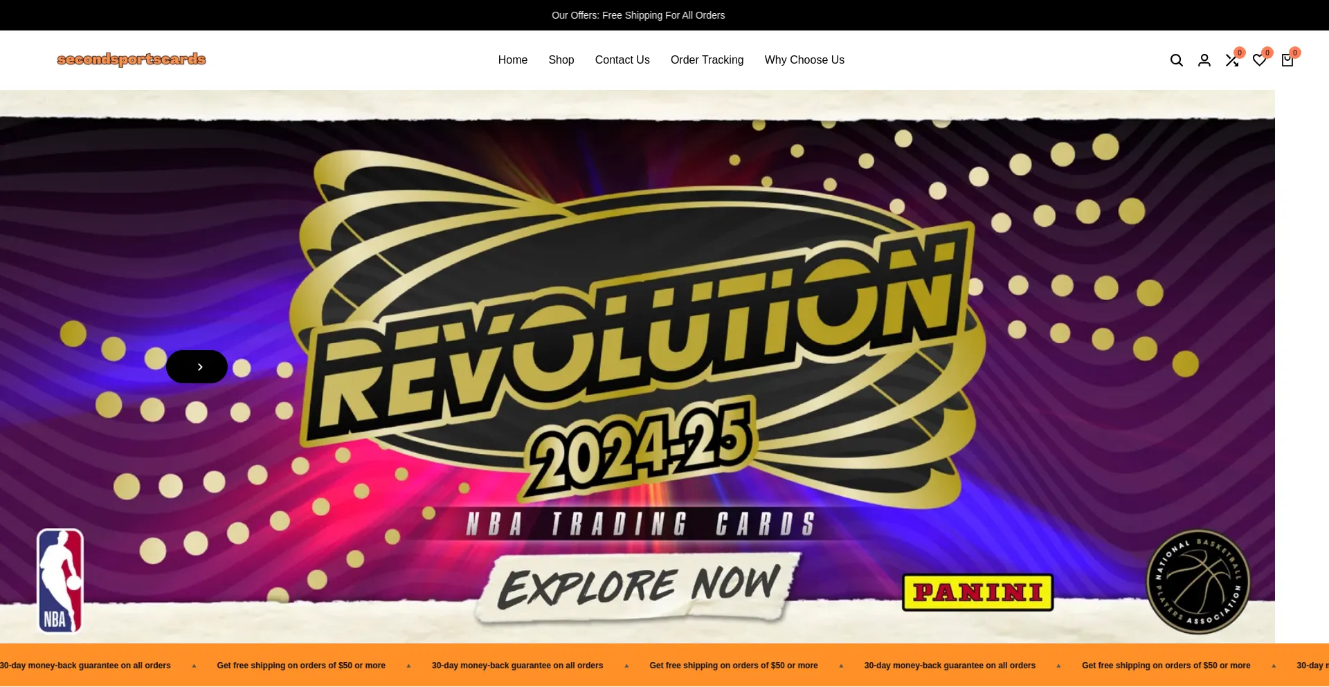 Website screenshot of Secondsportscards.shop