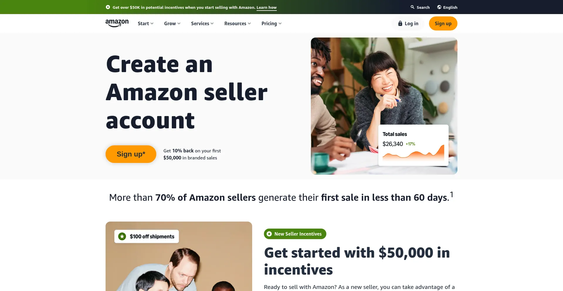 Website screenshot of Sellercentral.amazon.com